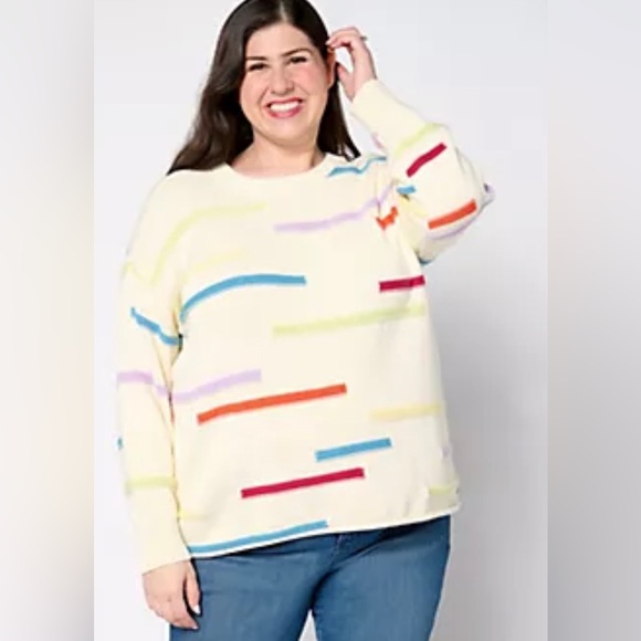 Peace Love World 100% Cotton Novelty Stitch Crew Neck Sweater, Size 1X, EUC - Picture 2 of 9